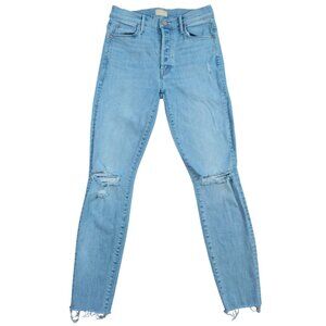 Mother Denim High Rise Skinny Jeans Distressed Light Wash 28.